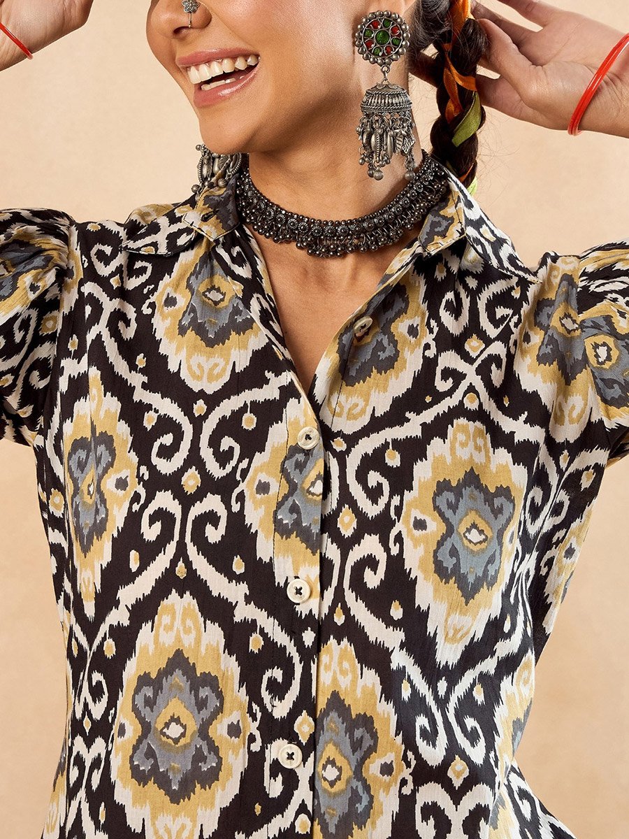 Women Black Geometric Print Tunic with Trousers Co-Ords