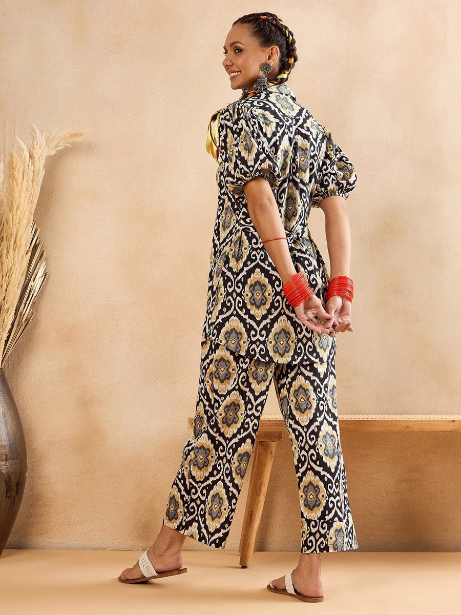 Women Black Geometric Print Tunic with Trousers Co-Ords