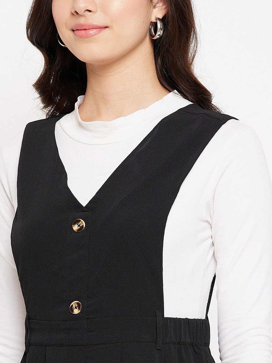 Women Black Pinafore Flared Midi Dress
