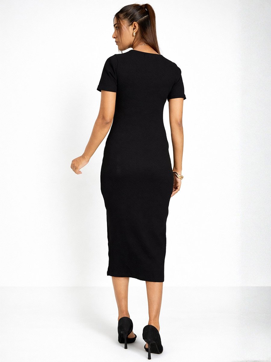 Women Black Short Sleeve Bodycon Midi Dress For Women at UAE | Styli