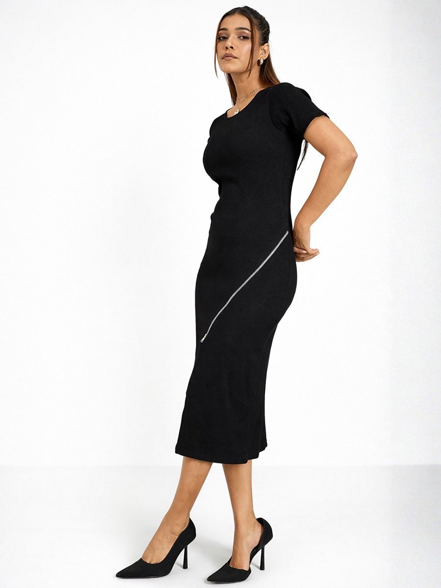 knee length dresses for ladies Berylove Women Black Work Dress Bodycon Semi Formal Dress with Short Sleeves, Black / US20W