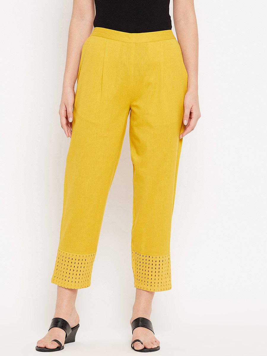 Women Yellow Regular Fit Trousers