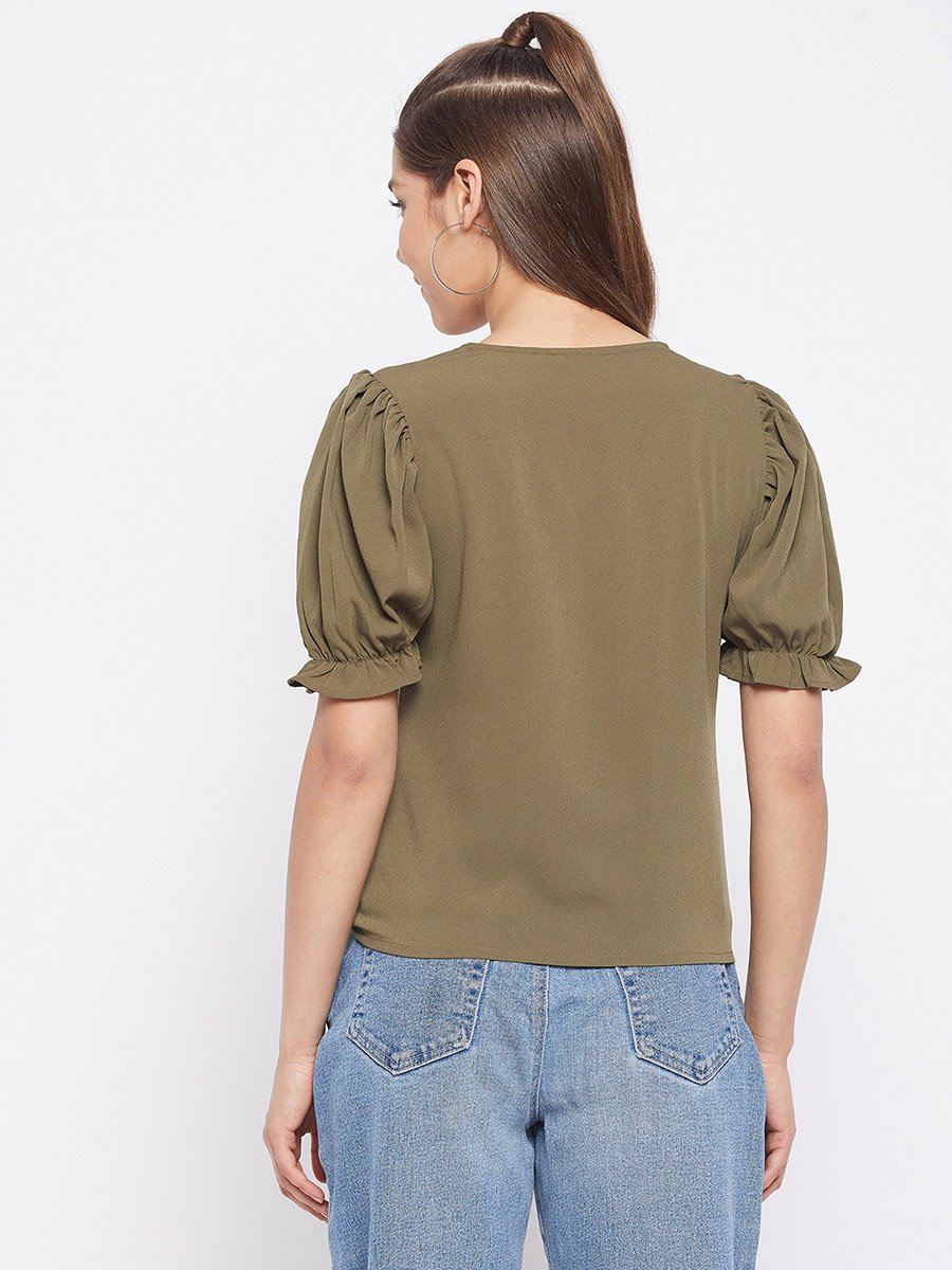 Women Olive Green Button-Down Top