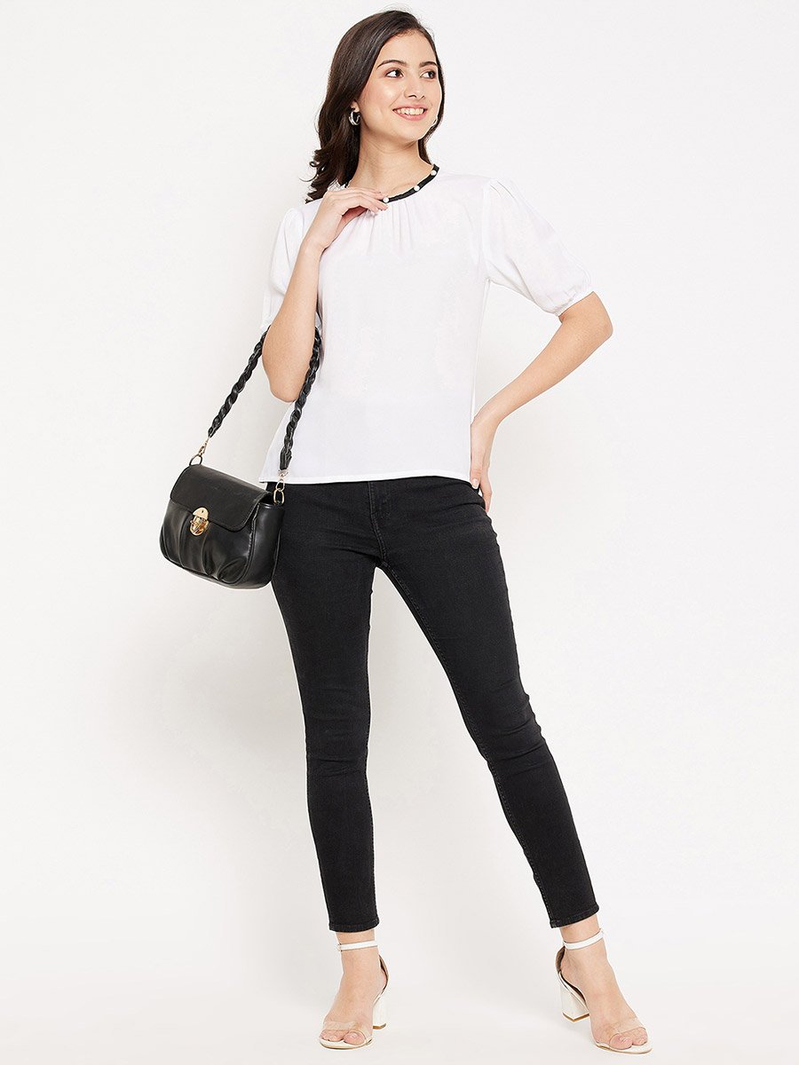 Women White Puff Sleeve Top