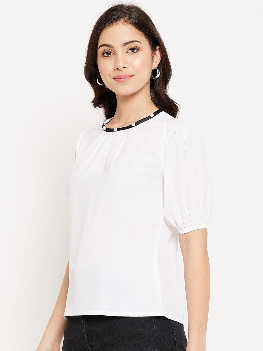 Women White Puff Sleeve Top