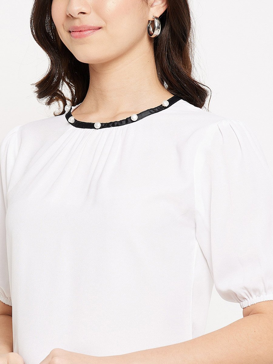 Women White Puff Sleeve Top