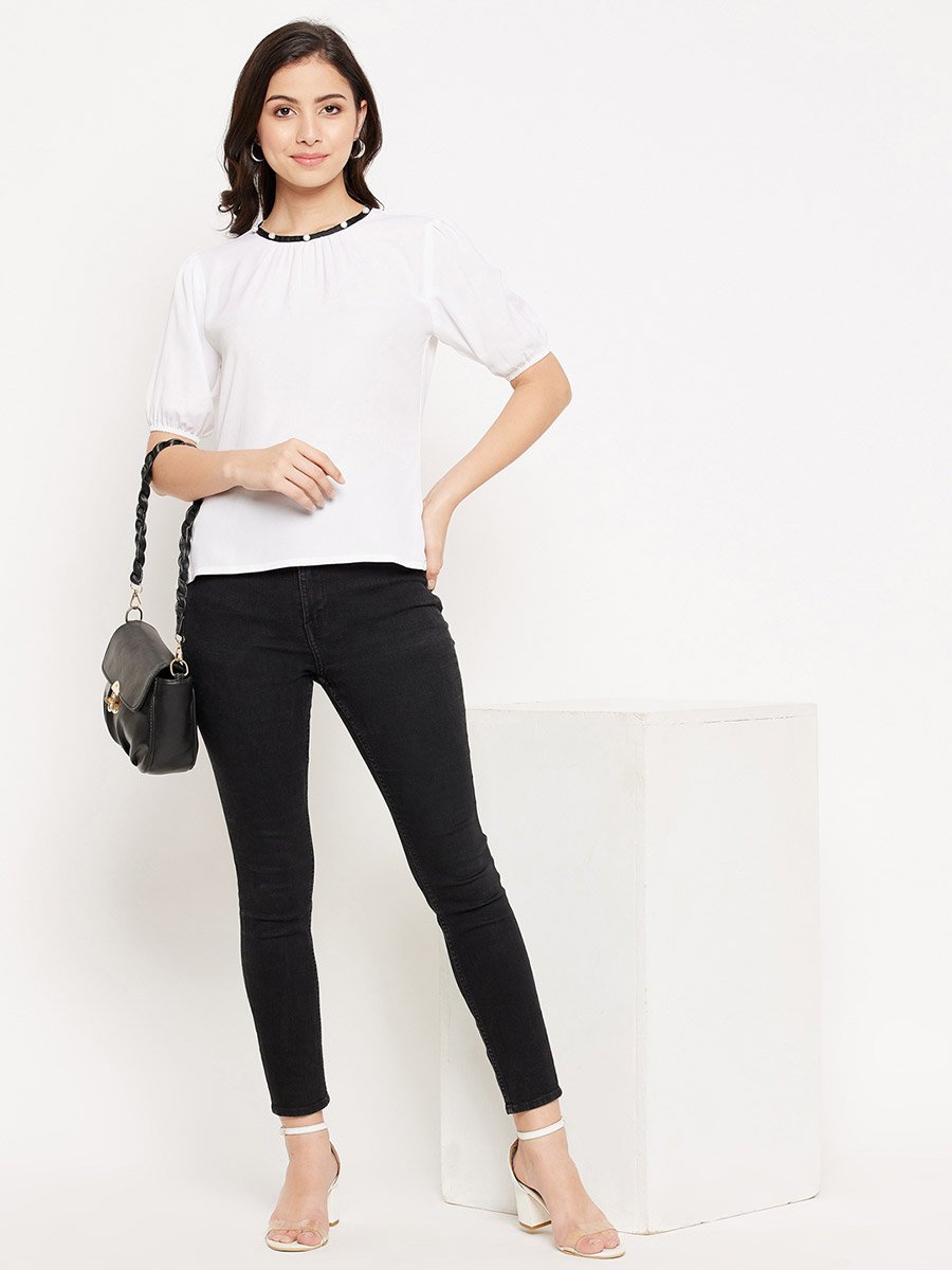 Women White Puff Sleeve Top