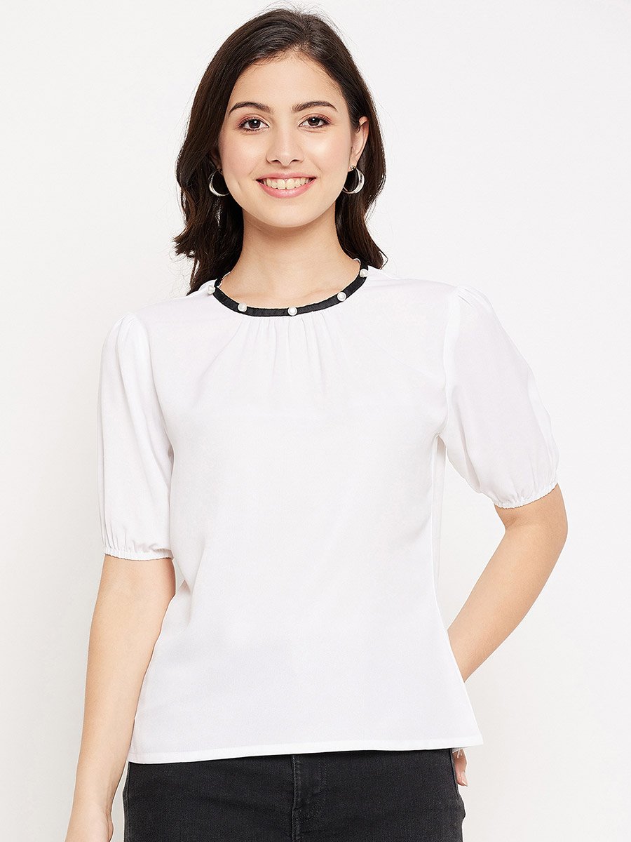 Women White Puff Sleeve Top