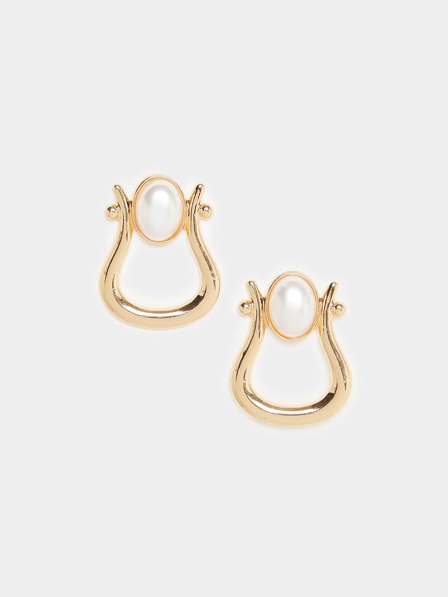 Gold Tone Pearl Drop Earrings