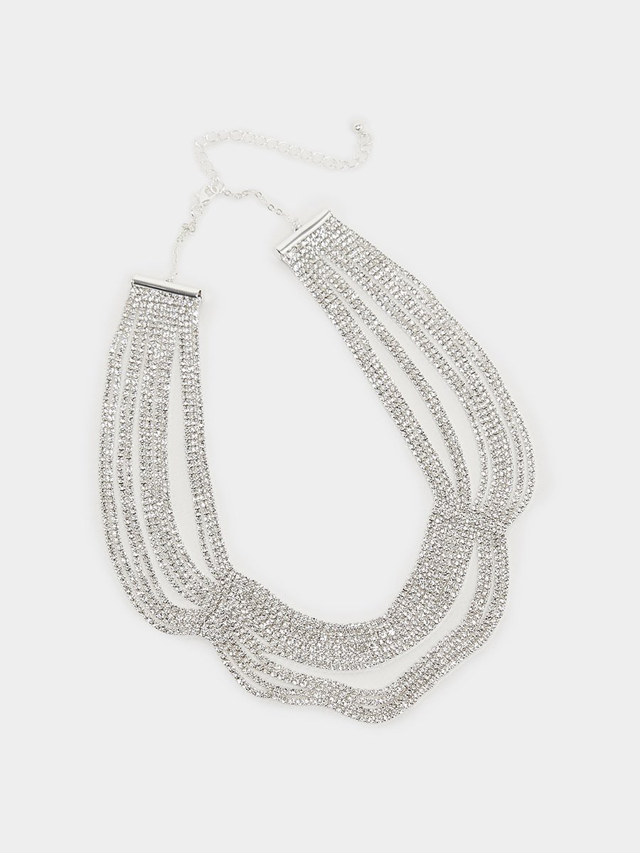 Silver Rhinestone Choker Necklace