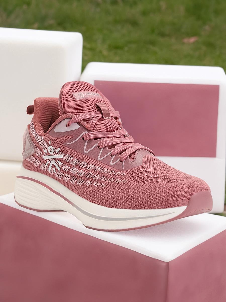 Pink Textured Lace up Running Shoes