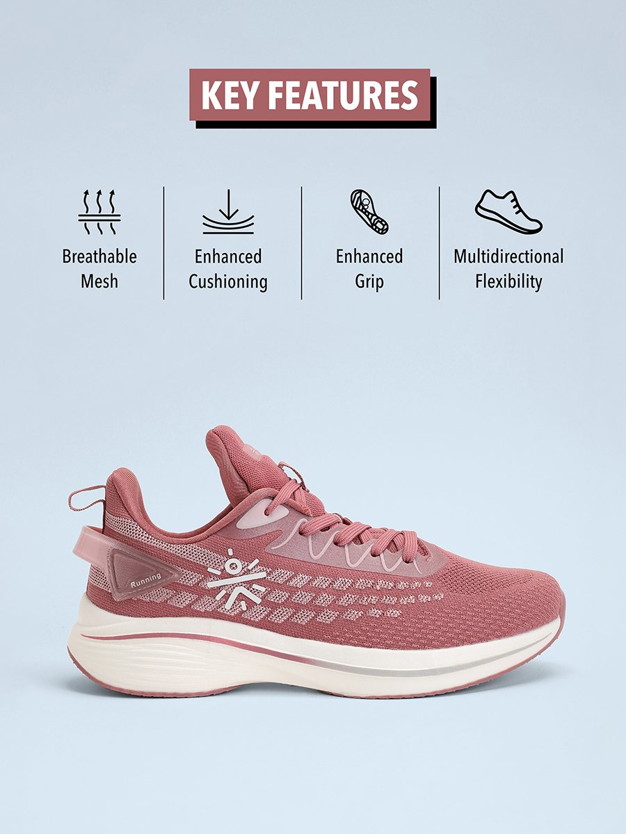 Pink Textured Lace up Running Shoes