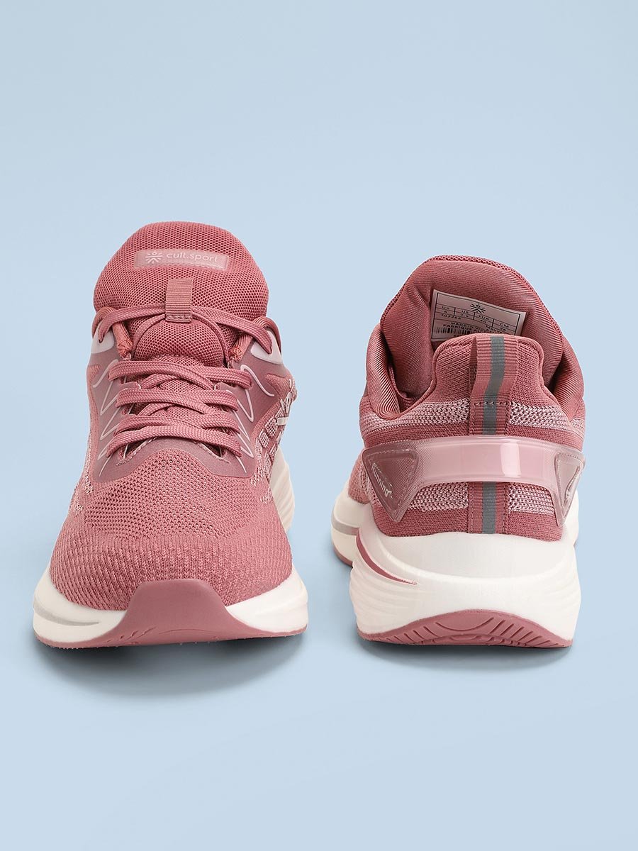 Pink Textured Lace up Running Shoes