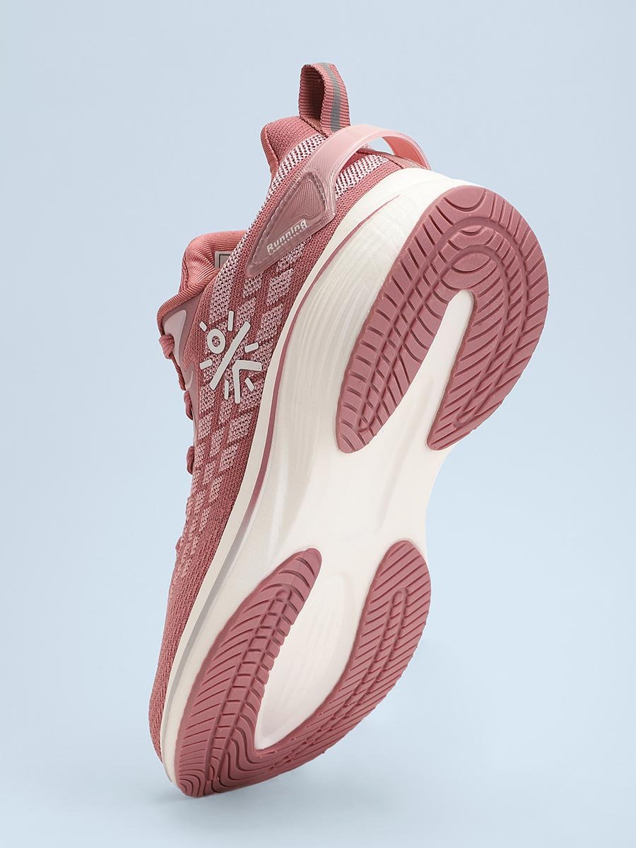 Pink Textured Lace up Running Shoes