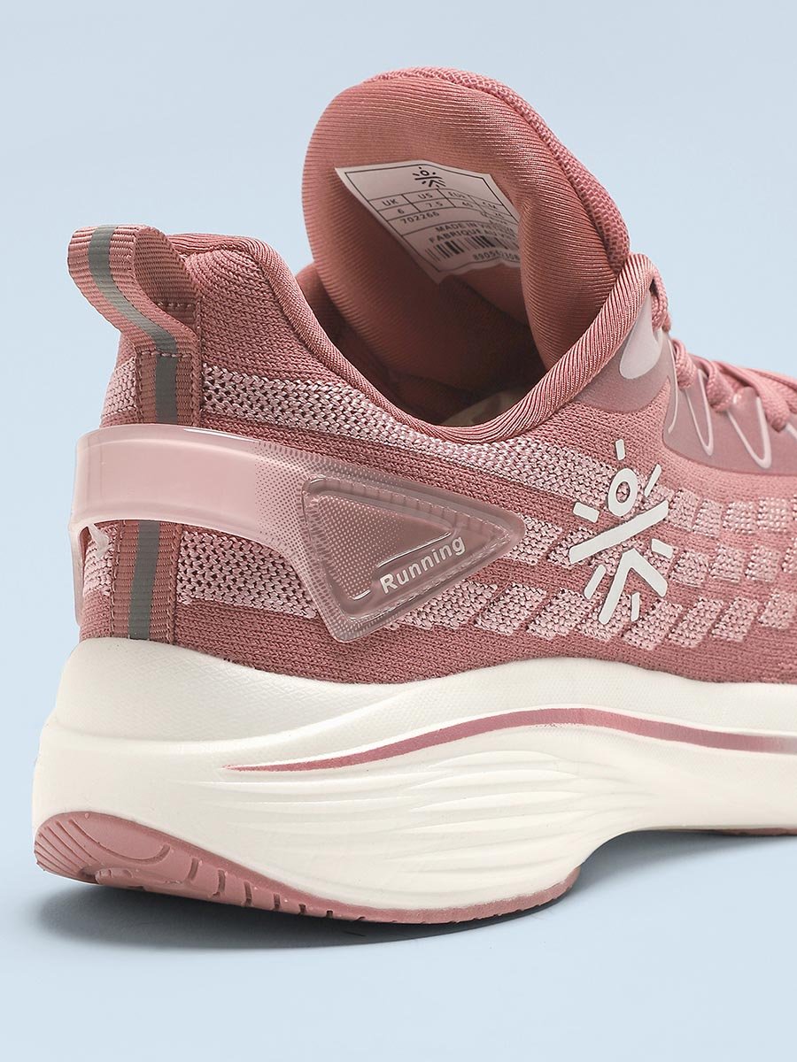 Pink Textured Lace up Running Shoes