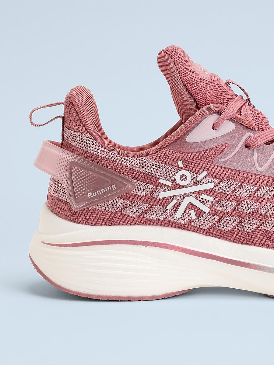 Pink Textured Lace up Running Shoes