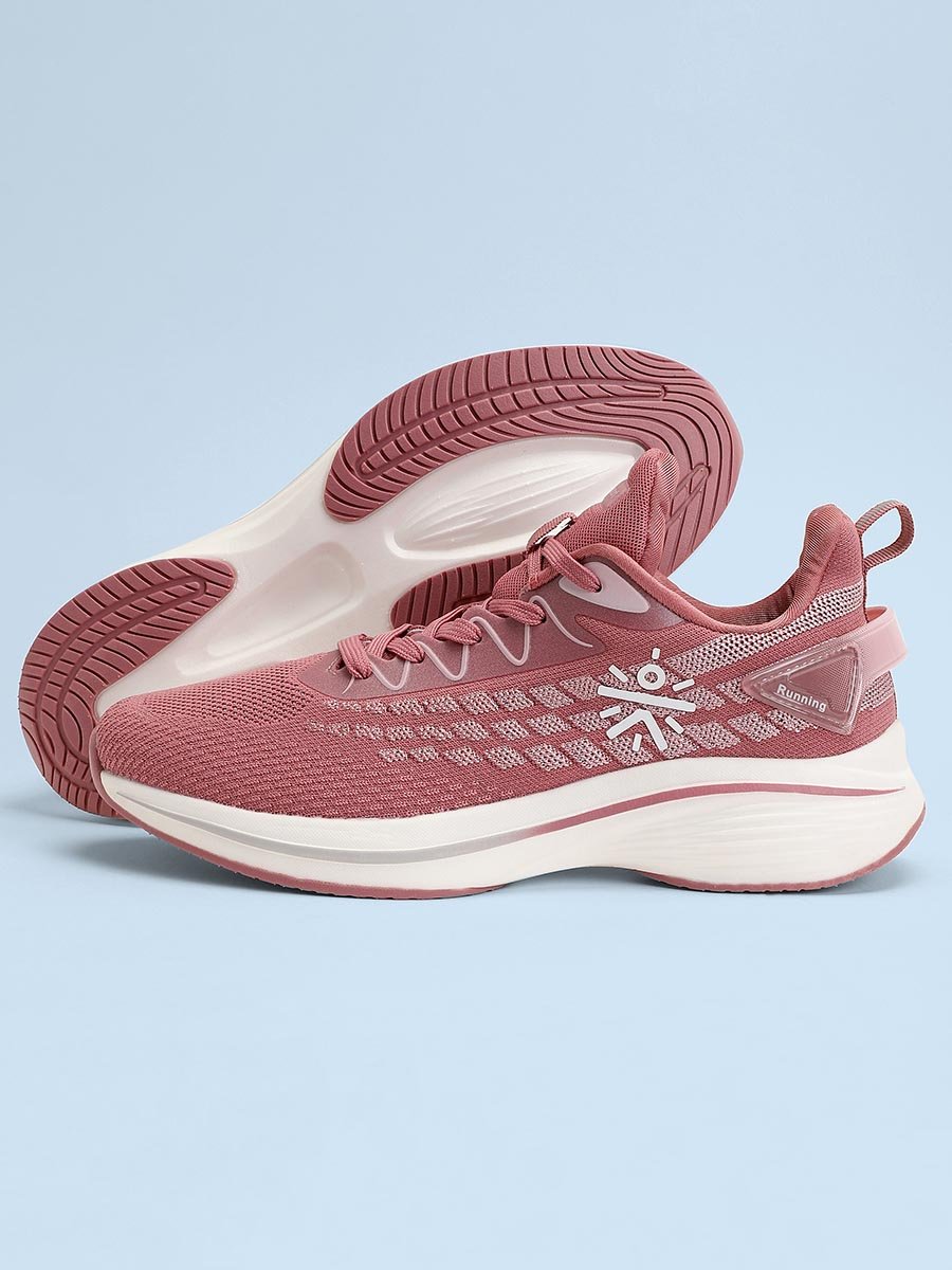 Pink Textured Lace up Running Shoes