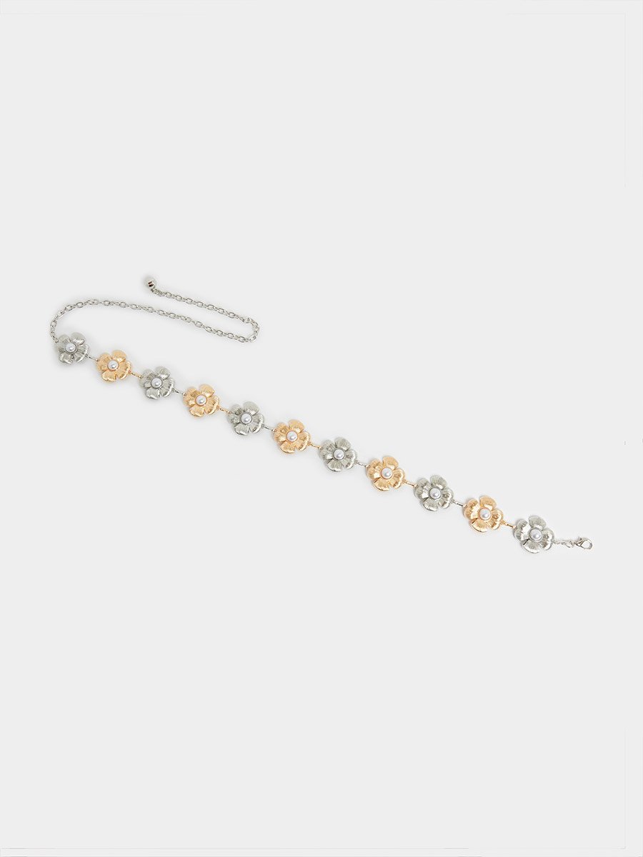 Gold and Silver Floral Chain Belt