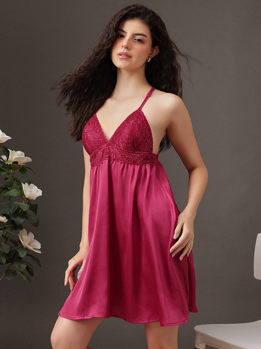 Satin Lace Insert Slip Dress