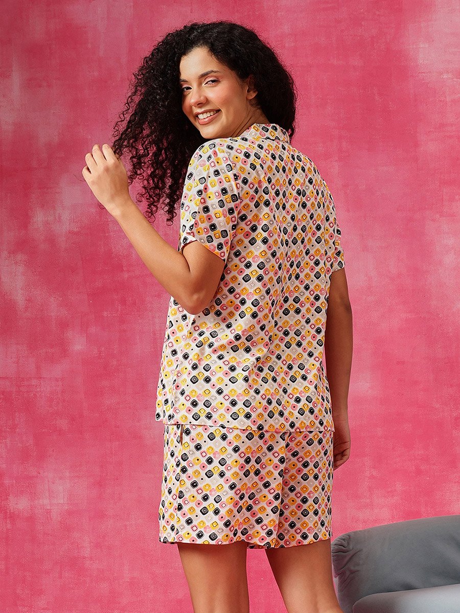 Geometric Print Button Down Shirt and Shorts Set