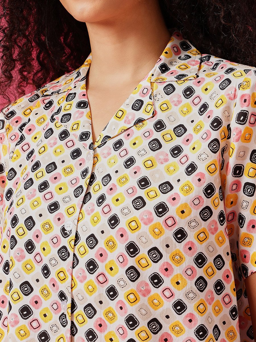 Geometric Print Button Down Shirt and Shorts Set