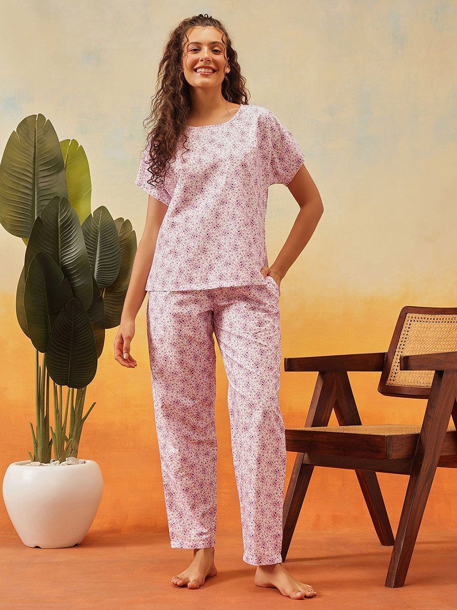 Rayon Floral Print Top and Pyjama Set
