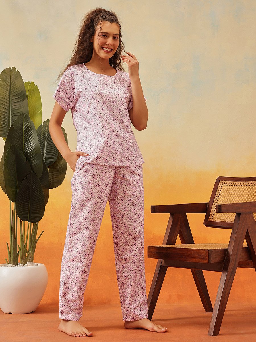 Rayon Floral Print Top and Pyjama Set