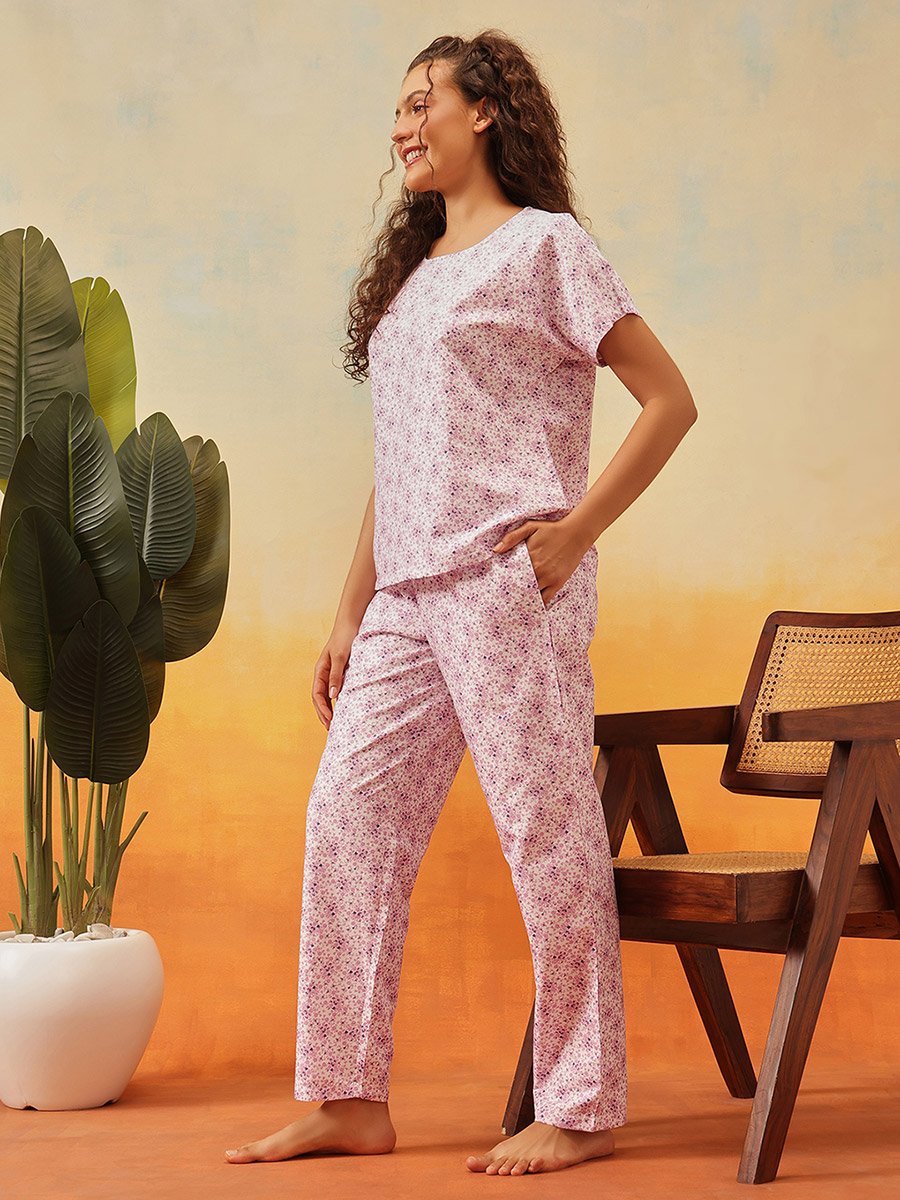 Rayon Floral Print Top and Pyjama Set