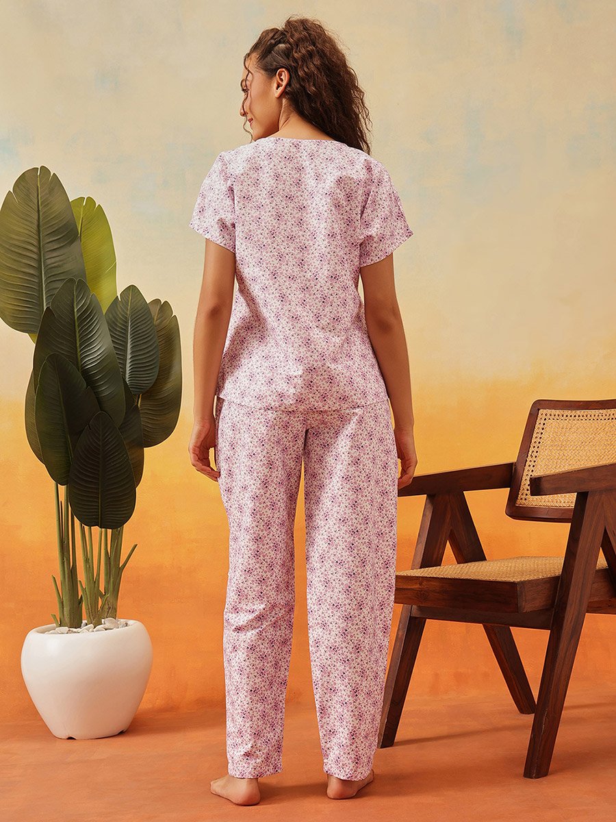 Rayon Floral Print Top and Pyjama Set