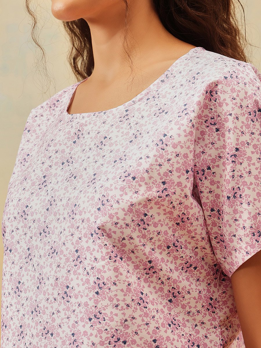 Rayon Floral Print Top and Pyjama Set