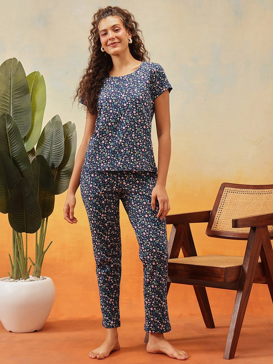 Cotton Floral Print T-Shirt and Pyjama Set