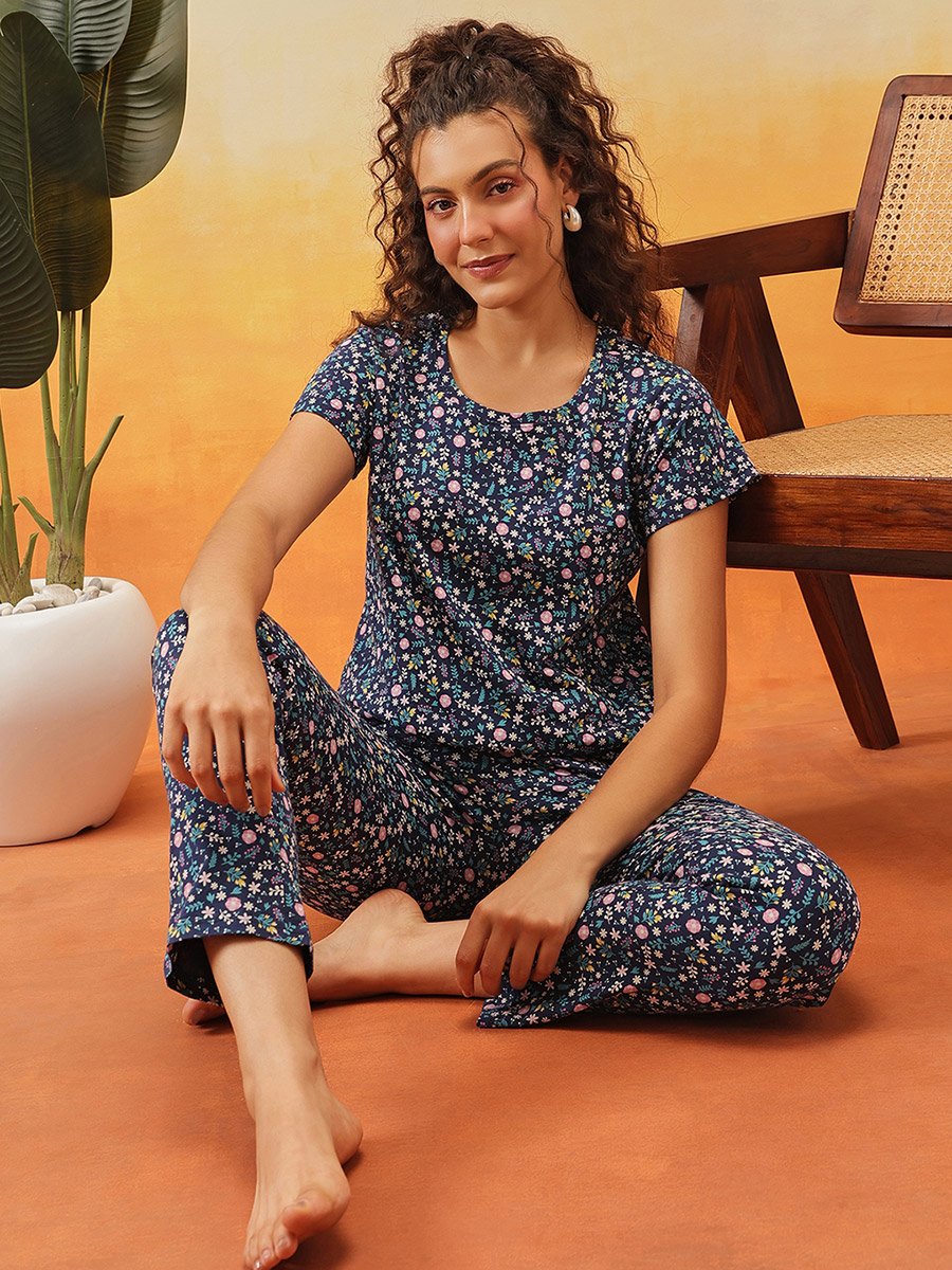 Cotton Floral Print T-Shirt and Pyjama Set