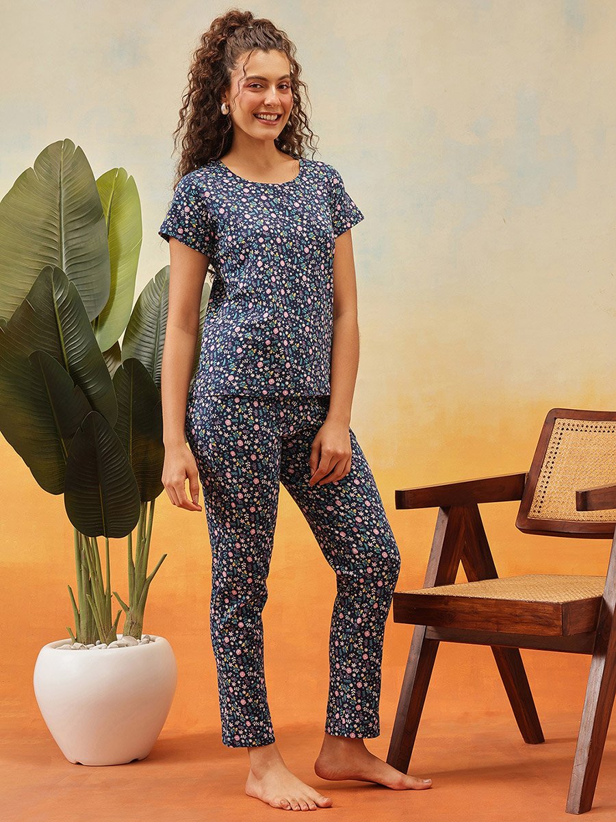 Cotton Floral Print T-Shirt and Pyjama Set