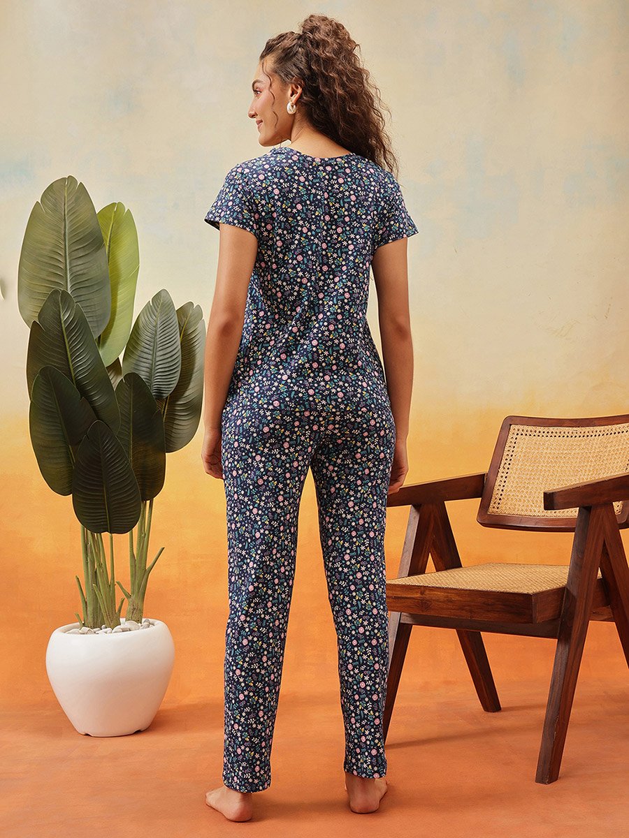 Cotton Floral Print T-Shirt and Pyjama Set