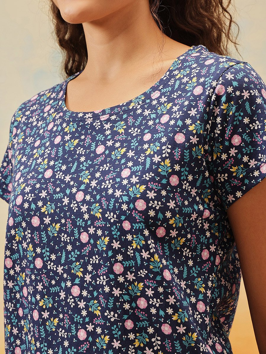 Cotton Floral Print T-Shirt and Pyjama Set