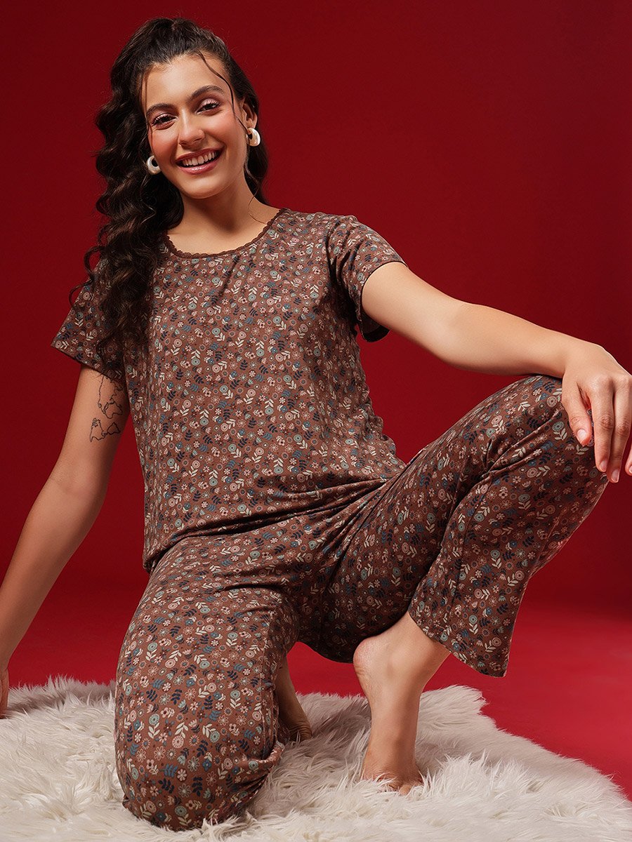 Floral Print Top and Pyjama Set