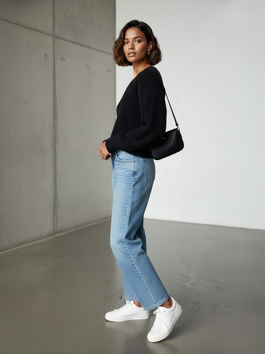Textured V Neck Sweater with Long Sleeves