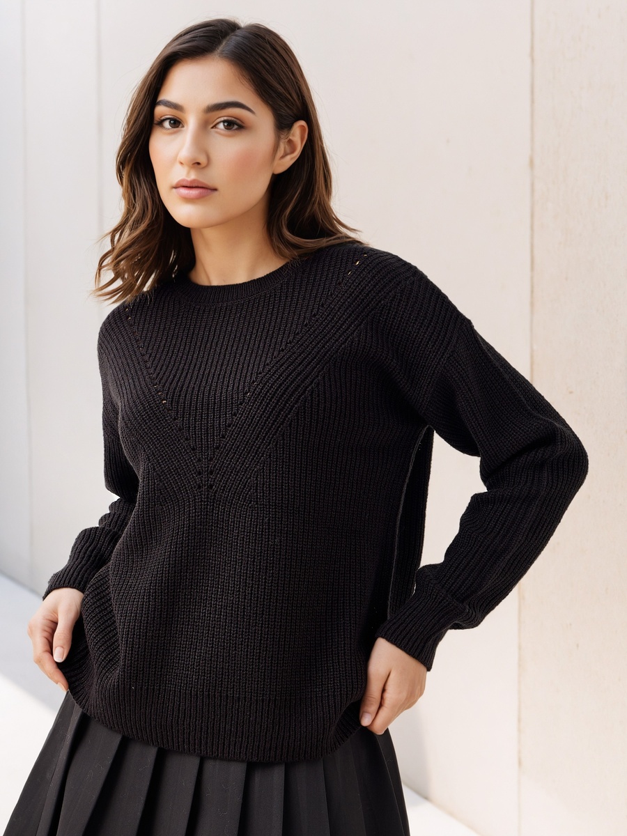 Textured Crew Neck Sweater with Long Sleeves