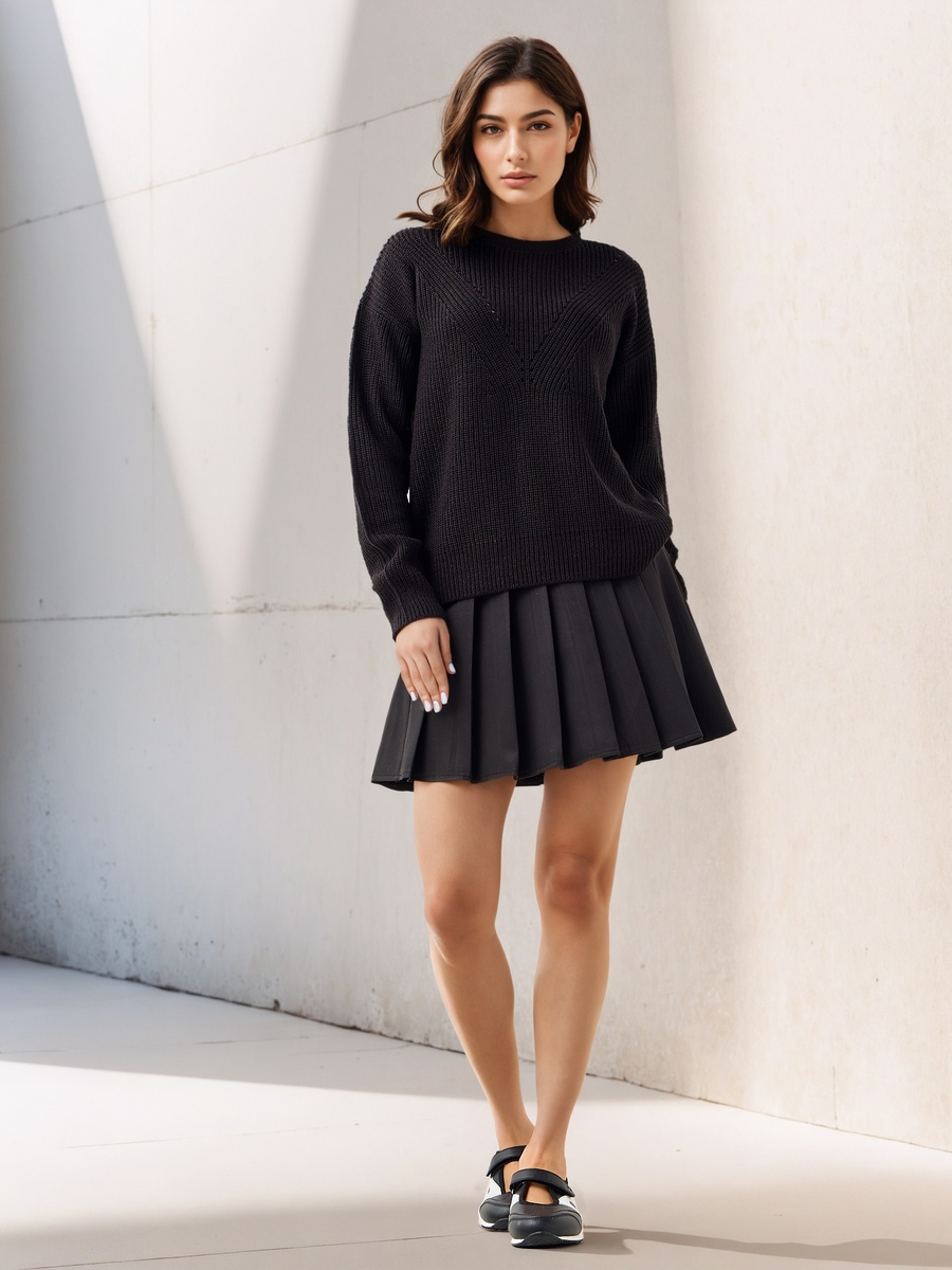 Textured Crew Neck Sweater with Long Sleeves