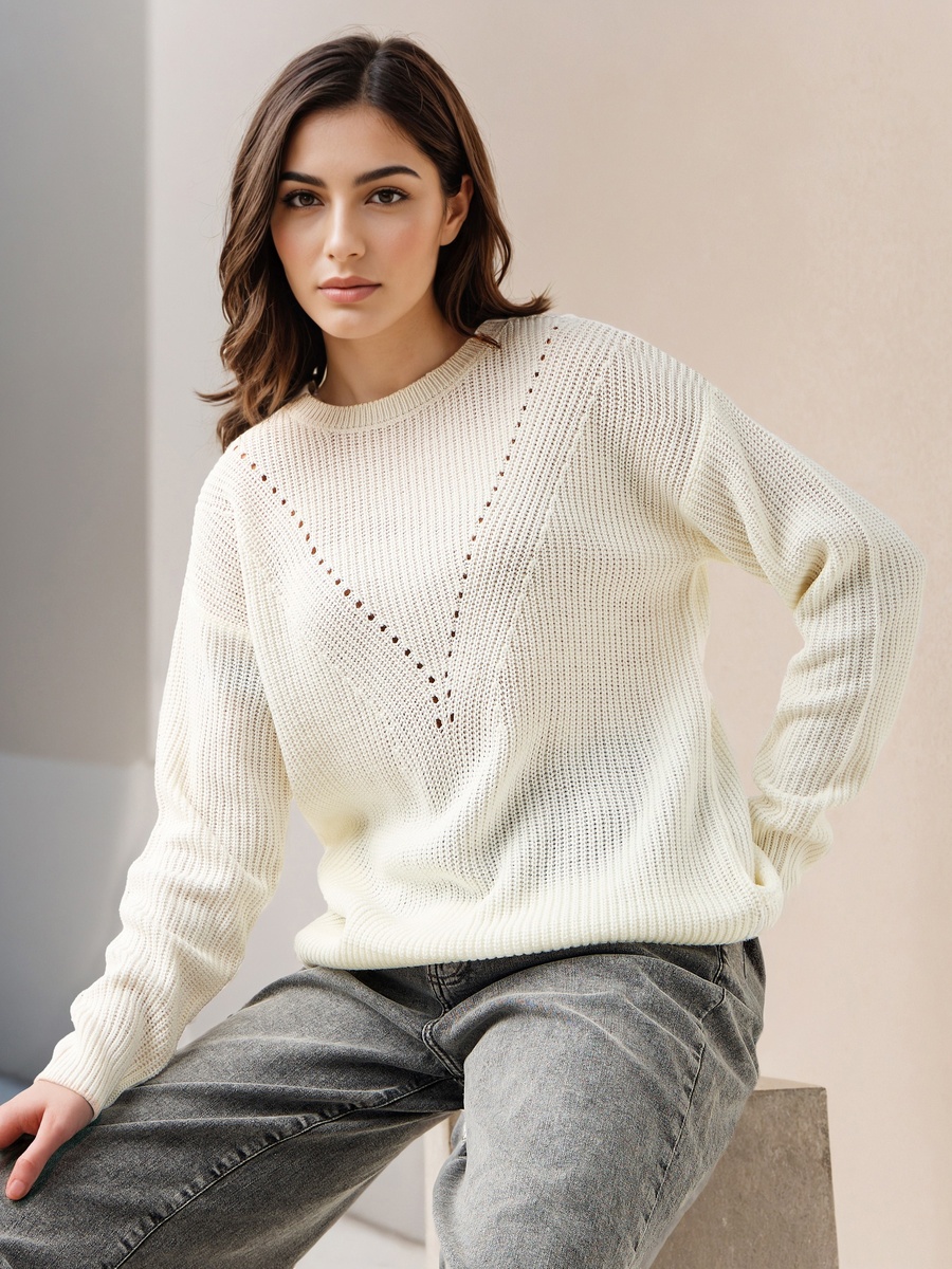 Textured Crew Neck Sweater with Long Sleeves