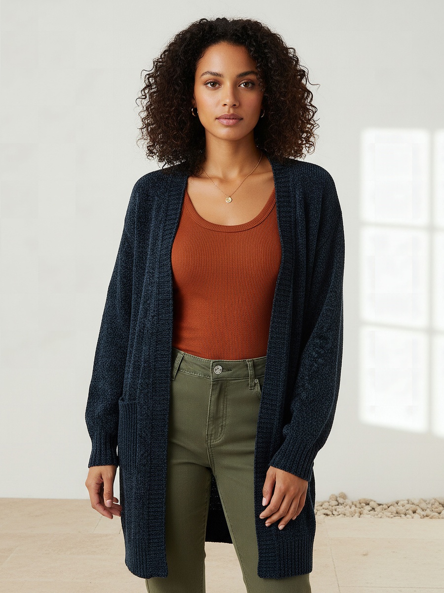 Longline Open Front Chenille Cardigan