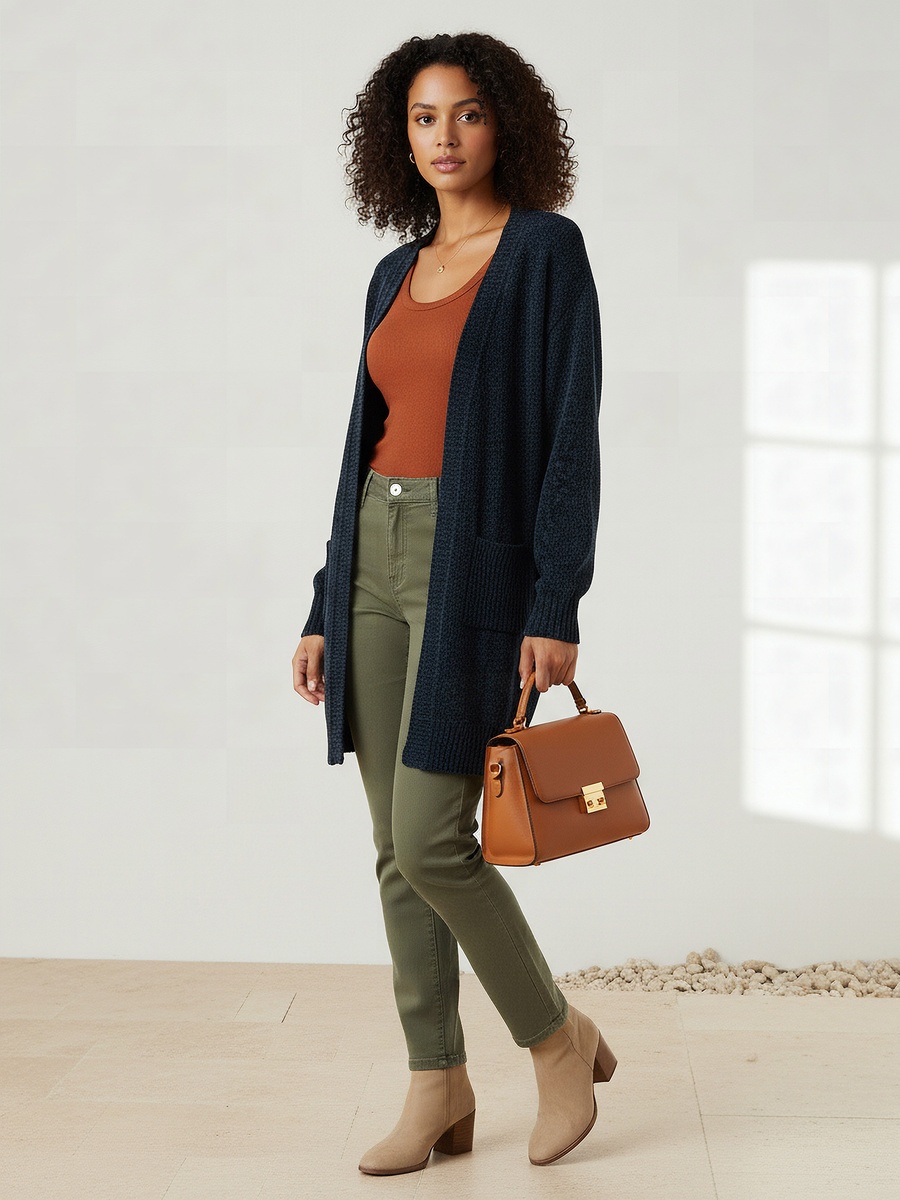 Longline Open Front Chenille Cardigan