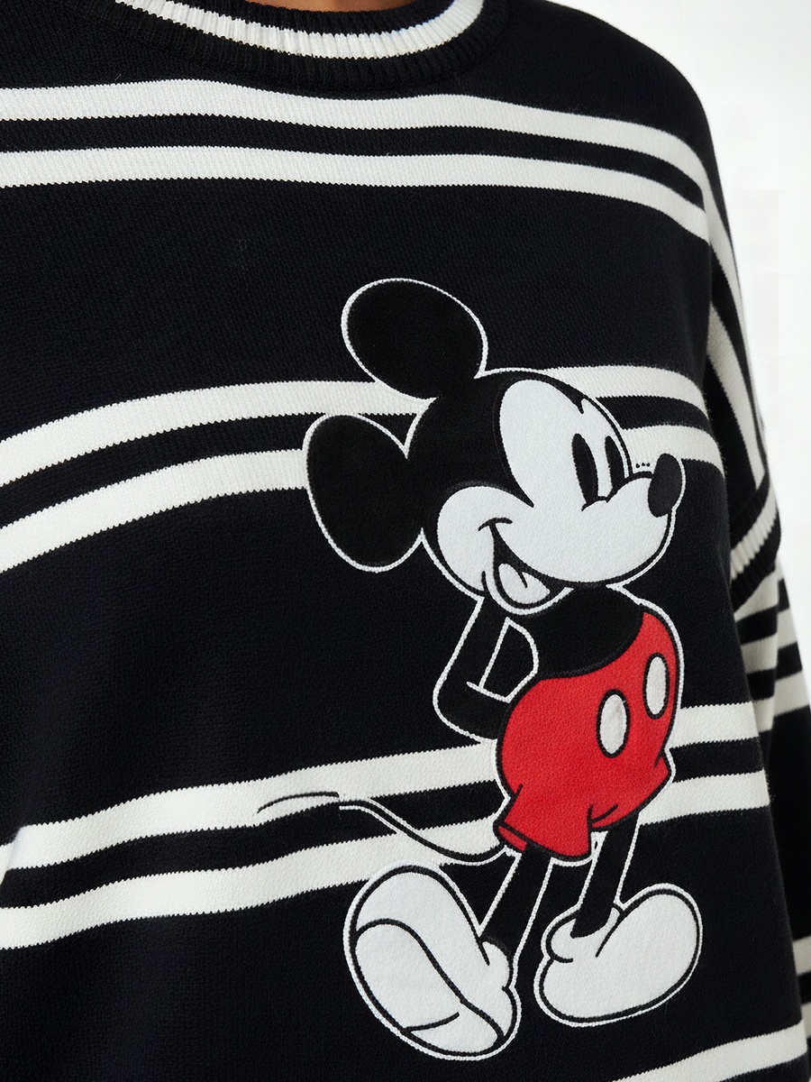 Mickey Mouse Applique Round Neck Jumper