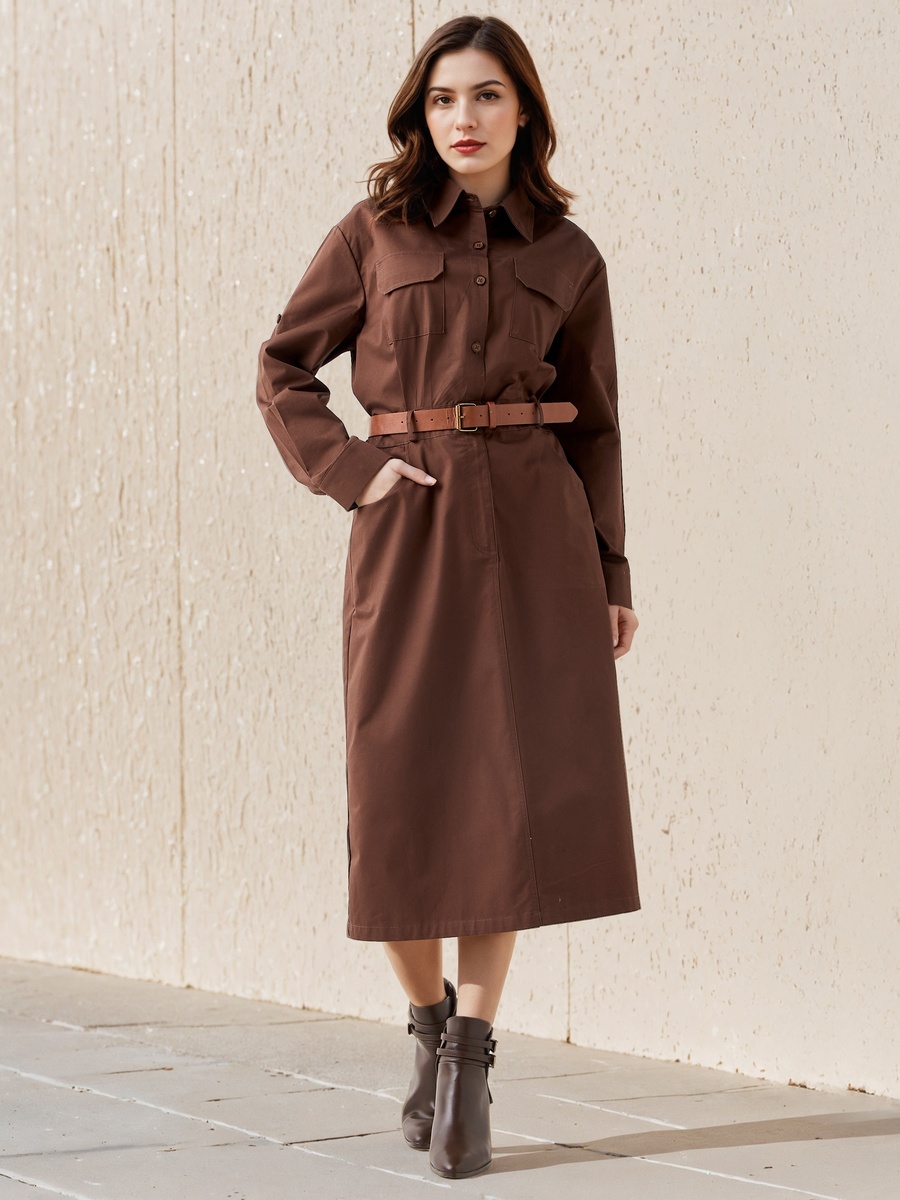 Belted Midi Cotton Shirt Dress
