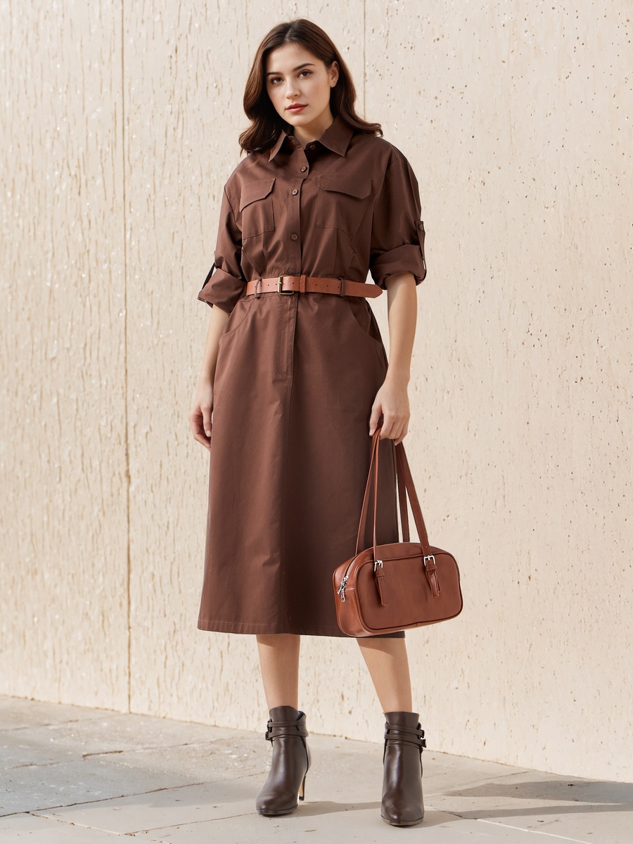 Belted Midi Cotton Shirt Dress