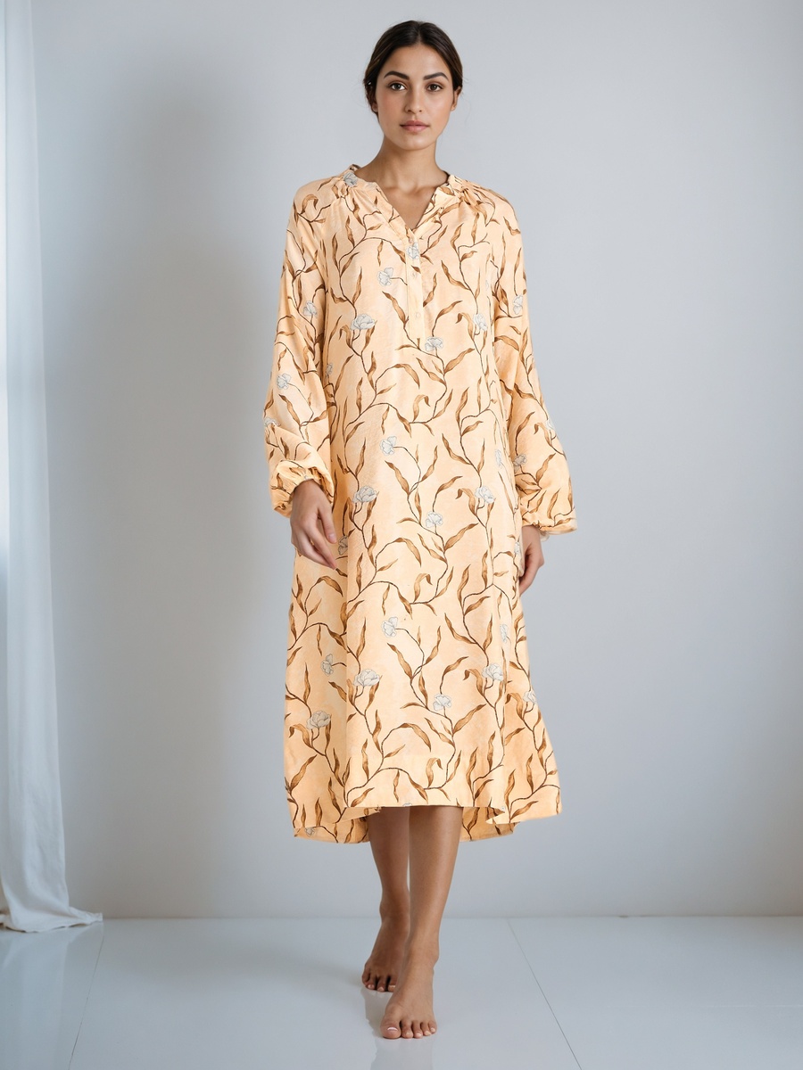 Floral Print Midi Dress with Long Sleeves
