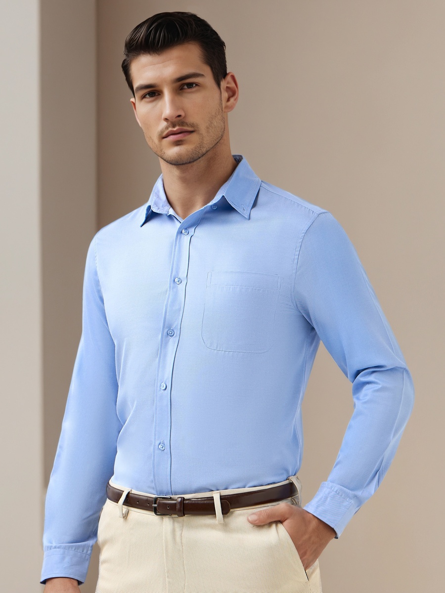 Men Button-Down Collar Solid Long Sleeves Shirt