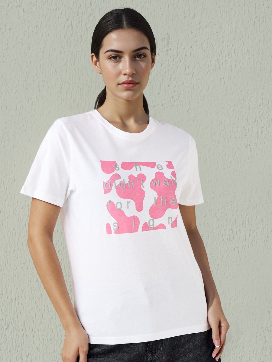 Cotton Regular Fit T-Shirt with Slogan Print