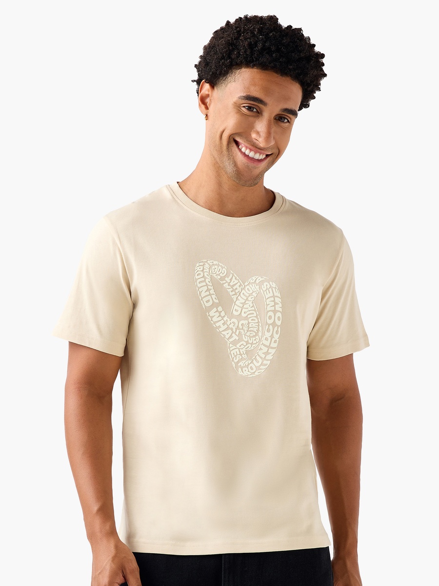 Men Regular Fit Crew Neck Short Sleeves Slogan Print T-Shirt