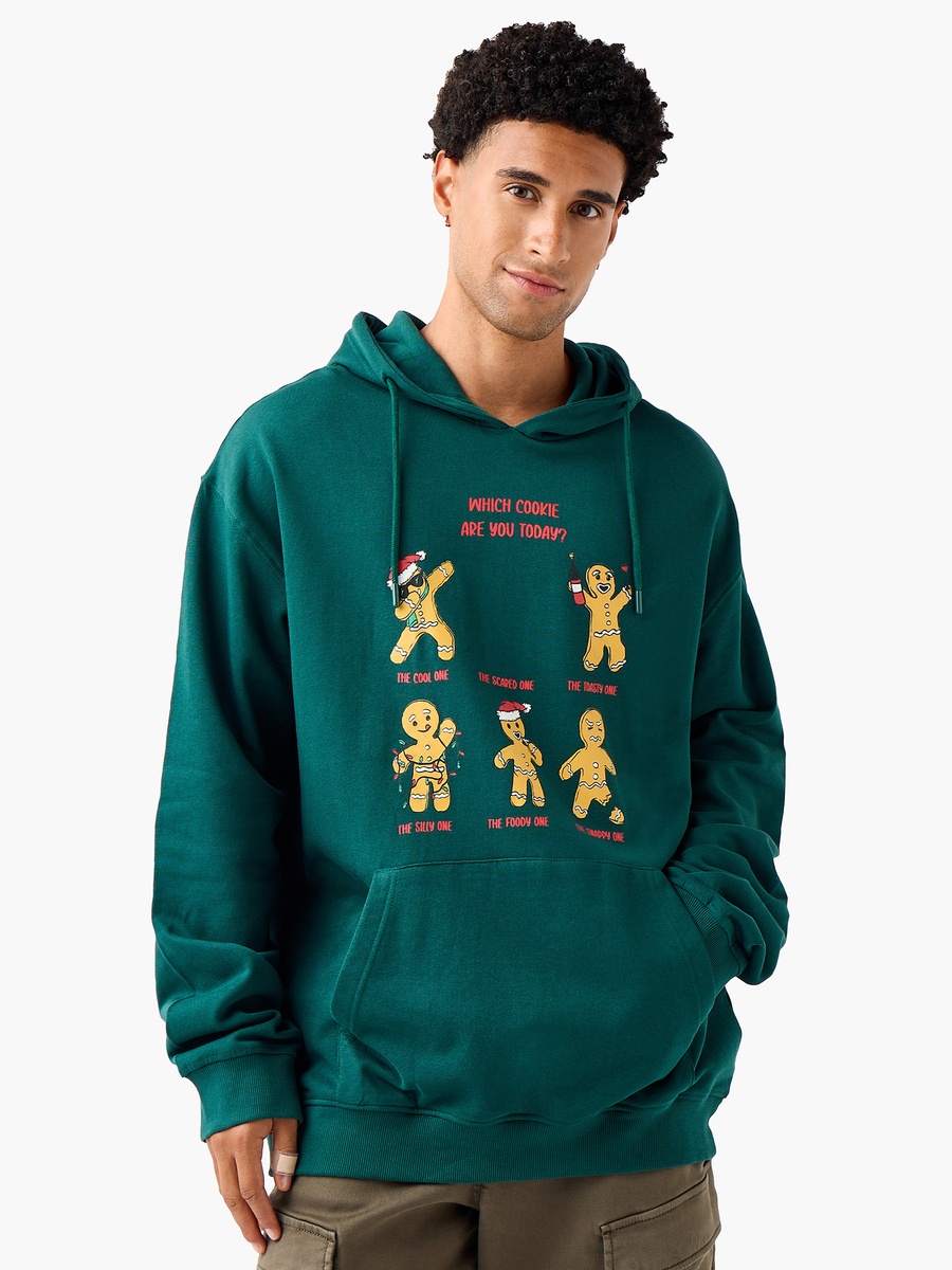 Men Regular Fit Gingerbread Man Print Hoodie